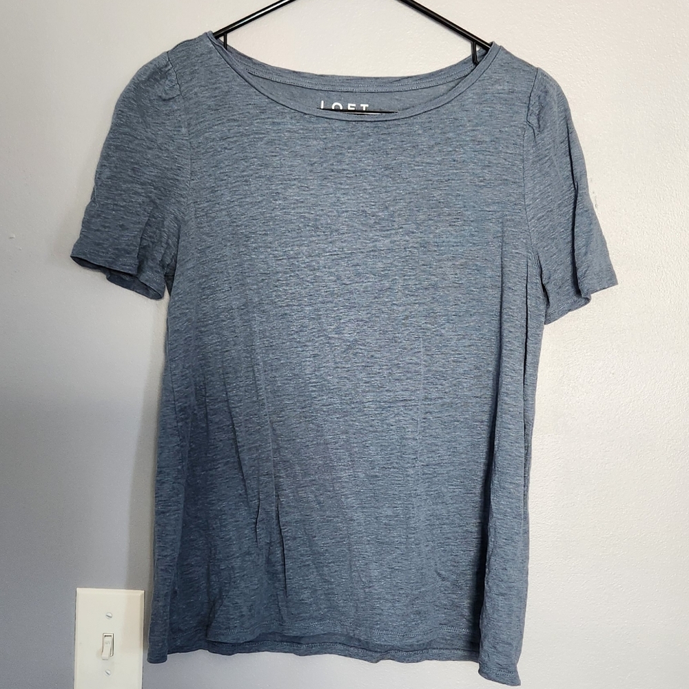 LOFT Light Blue 100% Linen Tee
